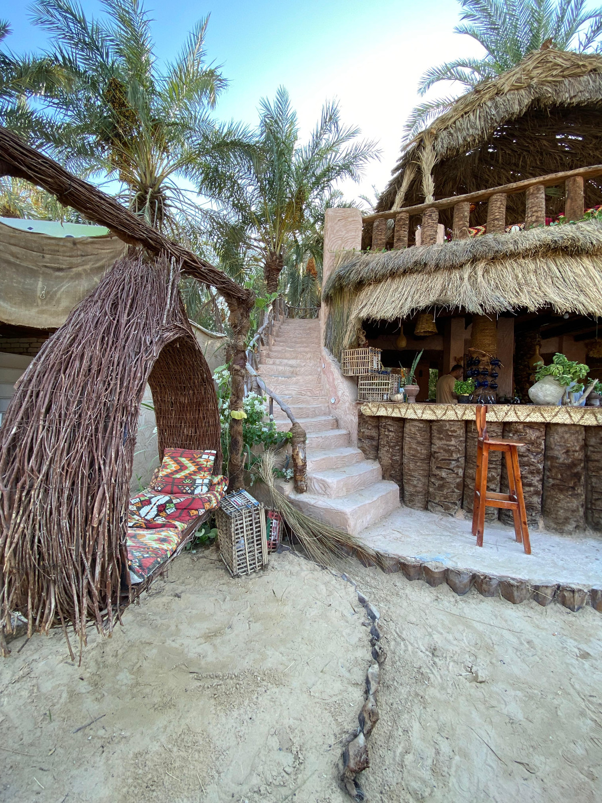 elaxing by the clear, inviting waters of Cleopatra's Pool, surrounded by lush palm trees in Siwa Oasis
