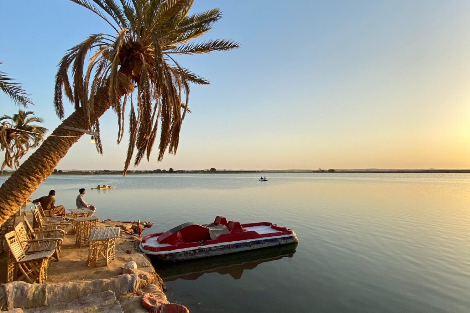 Vue aérienne ou panoramique de l'Oasis de Siwa, montrant de vastes palmeraies luxuriantes, des lacs salés et des habitations, entourées par le désert égyptien